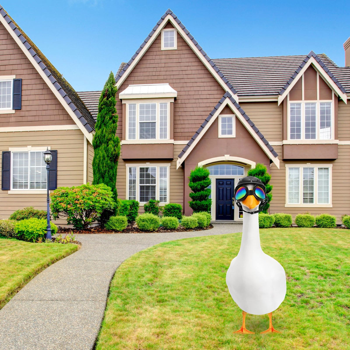 Eccliy 23 inch goose statue showcases fitted costume for seasonal displays