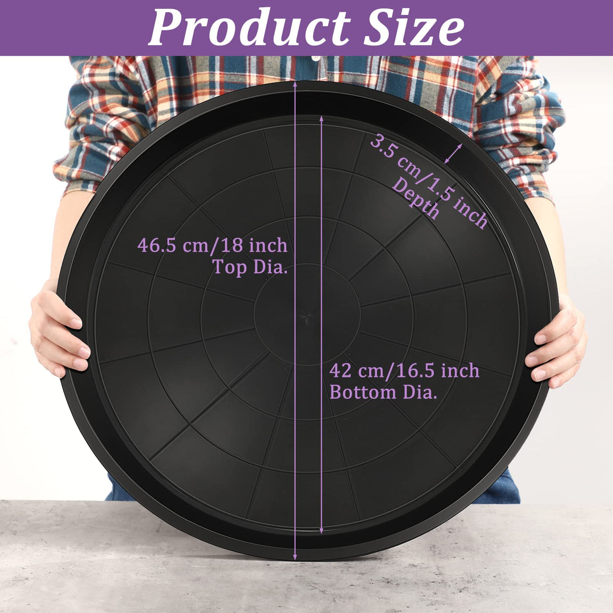Eccliy 18-inch plant saucer side view showing durable plastic