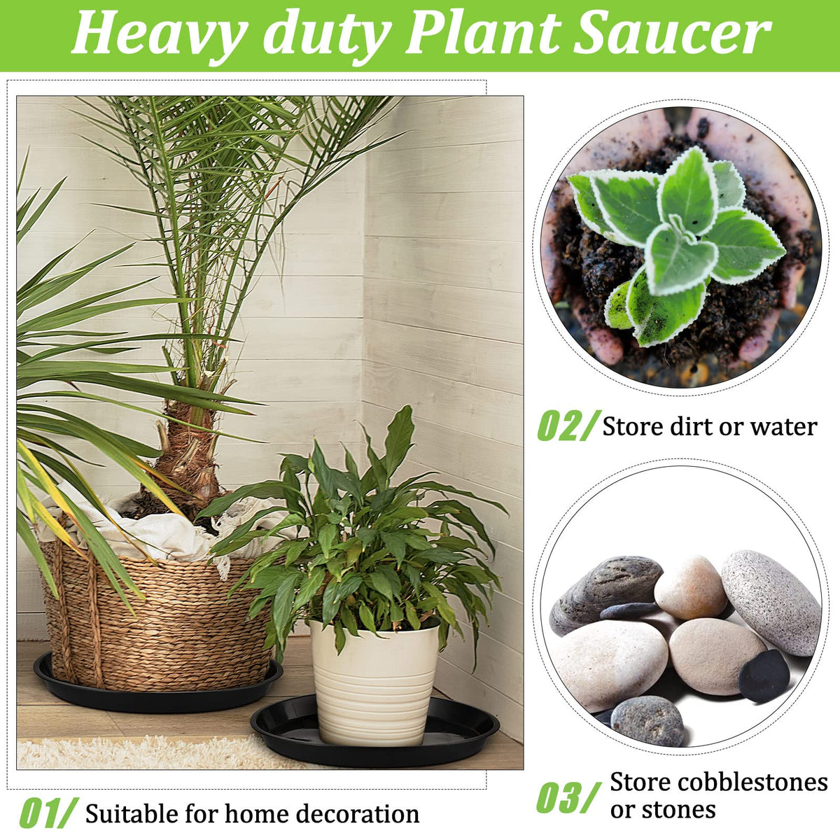 Eccliy black saucers ideal for windowsills, shelves, and balconies.