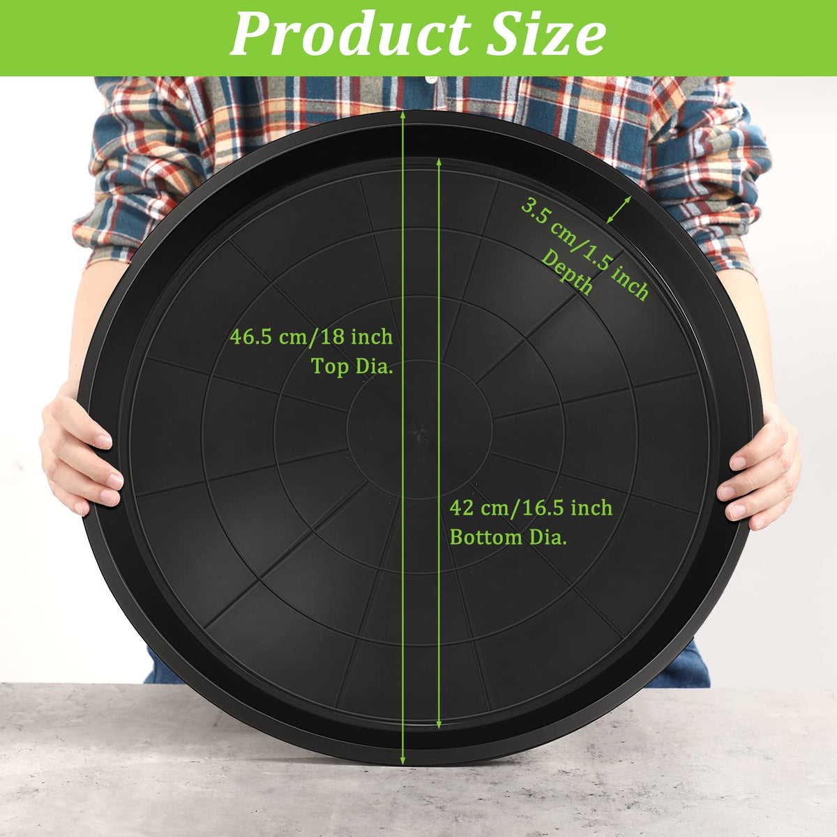 Eccliy heavy-duty PP plant tray, 18-inch, durable leakproof design.