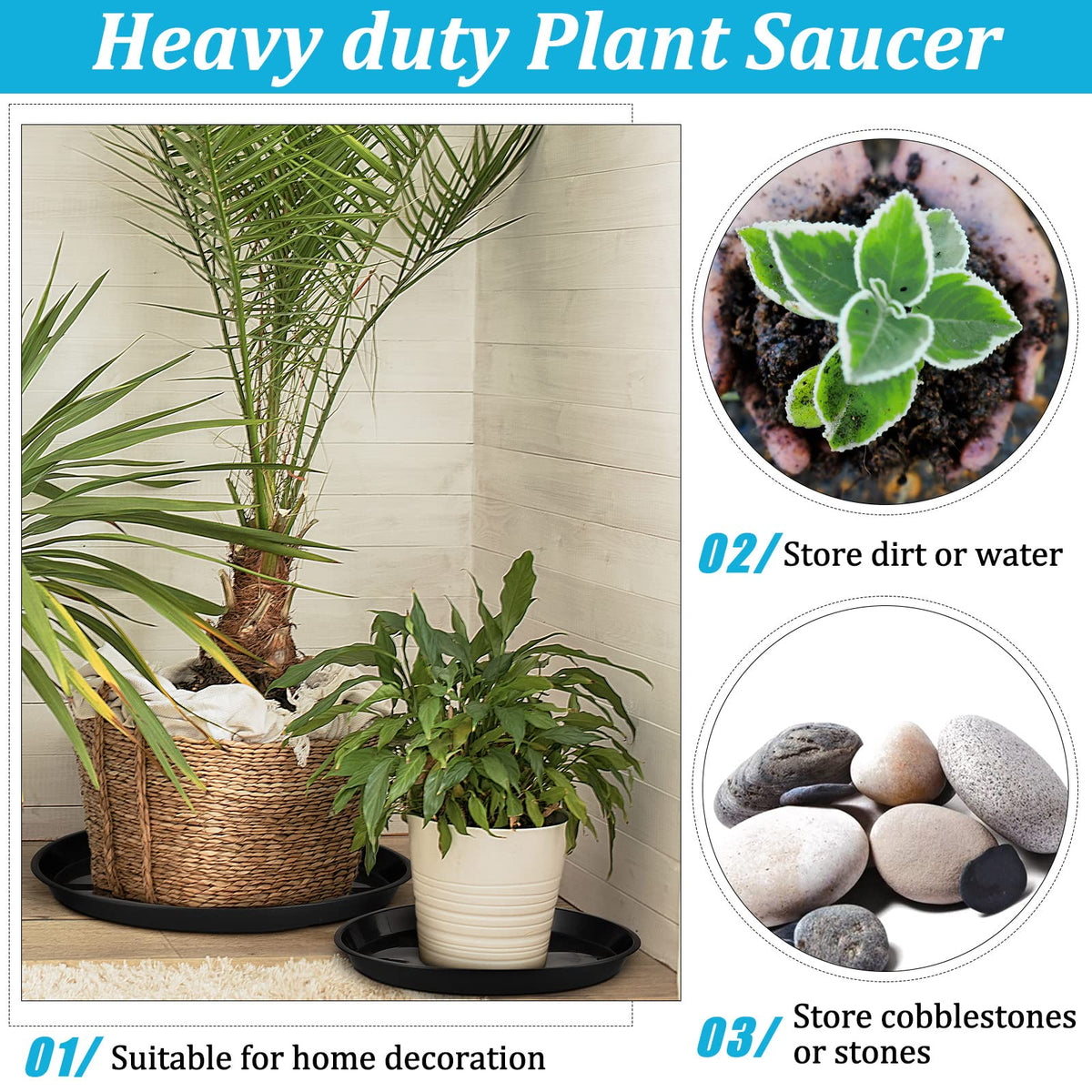 Eccliy leakproof round saucer in use; keeps floors clean while watering