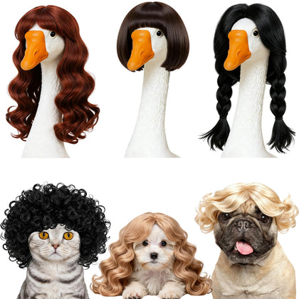 Eccliy porch goose wig in short braid style for garden decor and pet dressing.