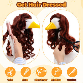 Eccliy carrot-yellow, black, and brown wig blends with garden colors.