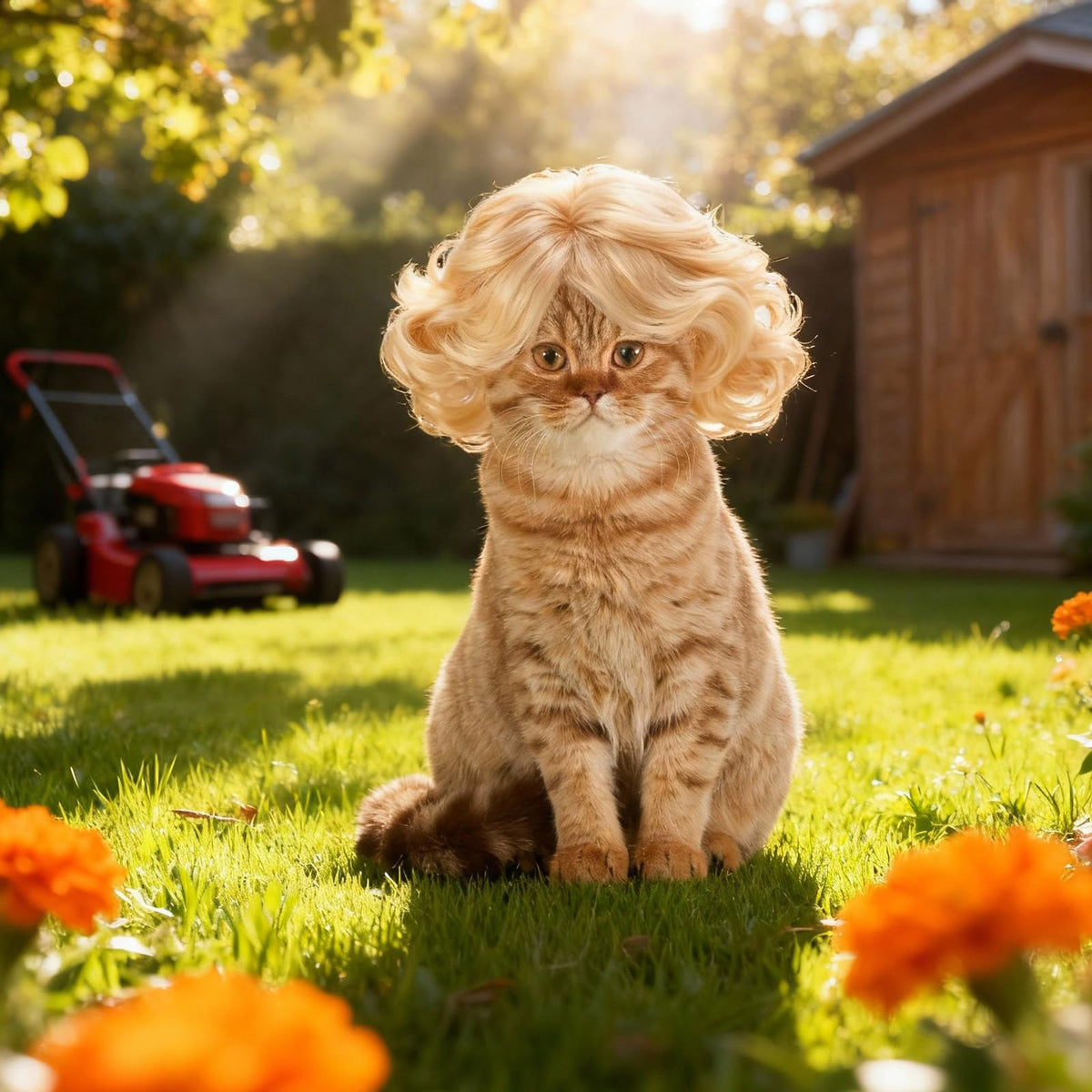 Eccliy crocheted cotton wig adds a whimsical touch to outdoor decor.