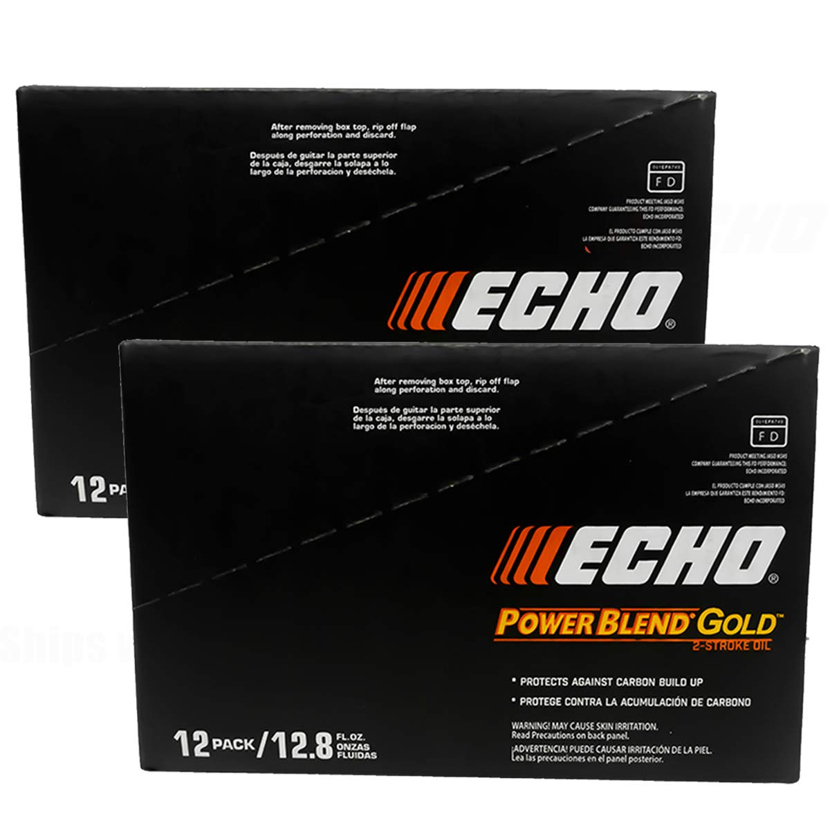 Echo Power Blend oil label confirms ISO-L-EGD/JASO compliance for reliable performance.