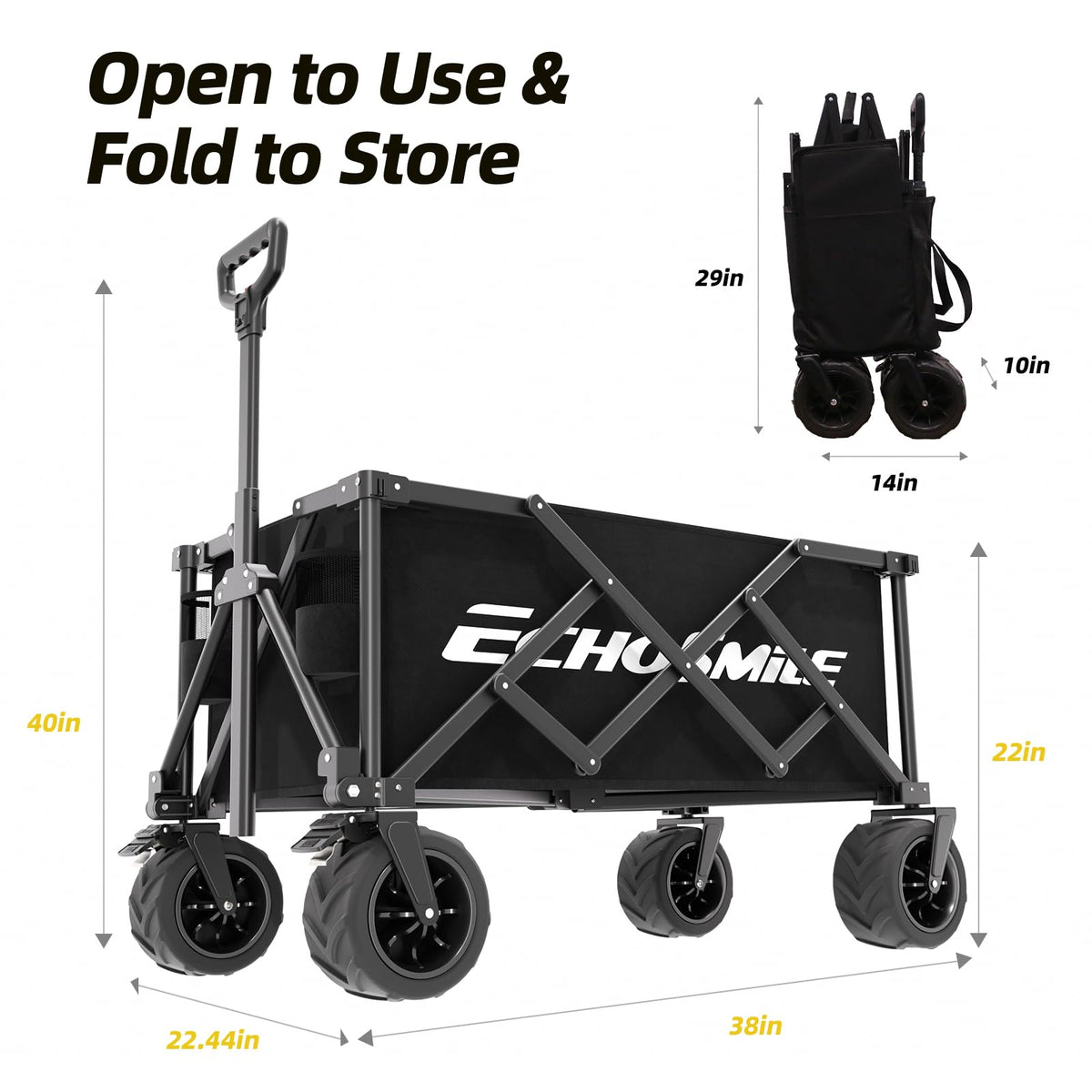 EchoSmile collapsible wagon folded-storage-trunk shows compact trunk-friendly storage.