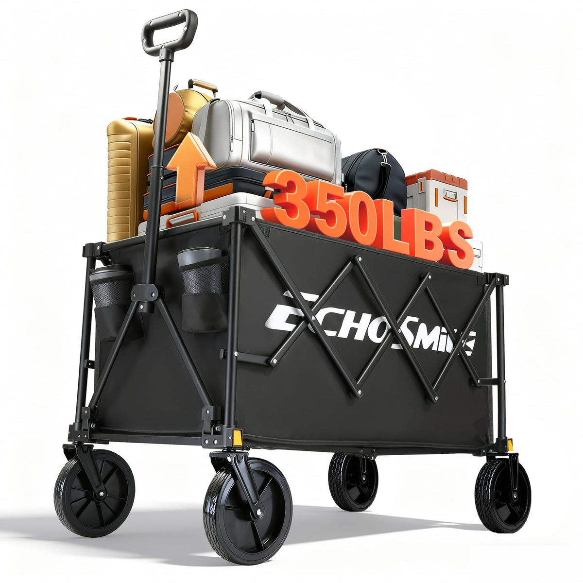 EchoSmile wagon front view with sturdy frame and 350 lb capacity.