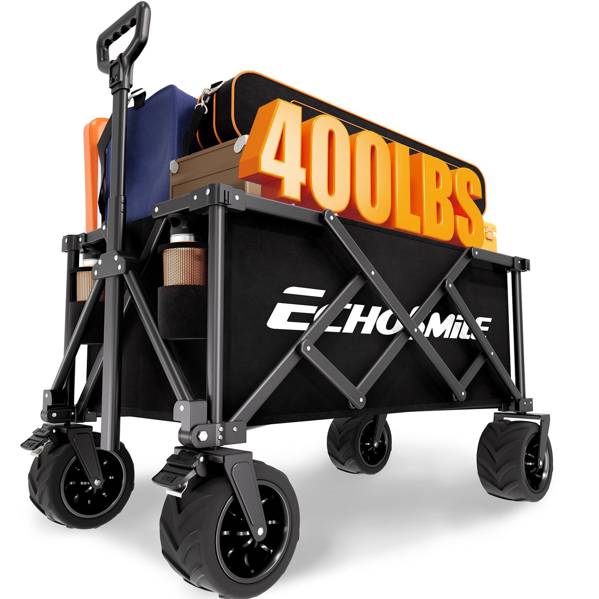 EchoSmile collapsible wagon open setup for easy camping and beach trips.