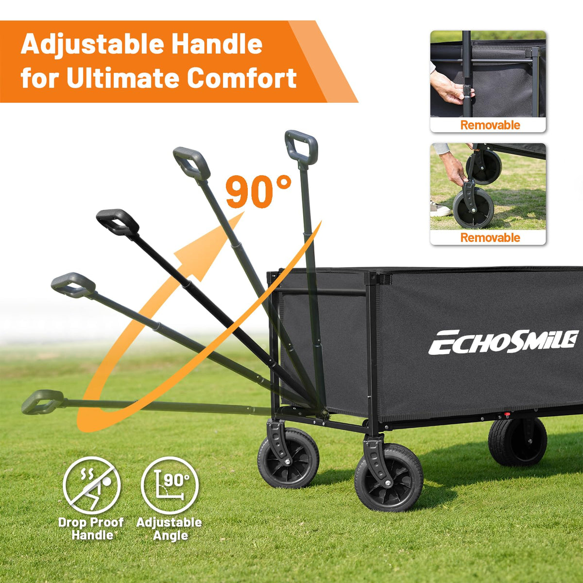 EchoSmile collapsible wagon heavy-duty steel frame supports rugged use.