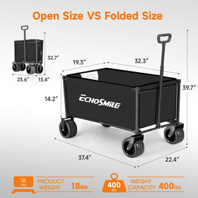 EchoSmile collapsible wagon wide wheels for stable transport on sand and trails.