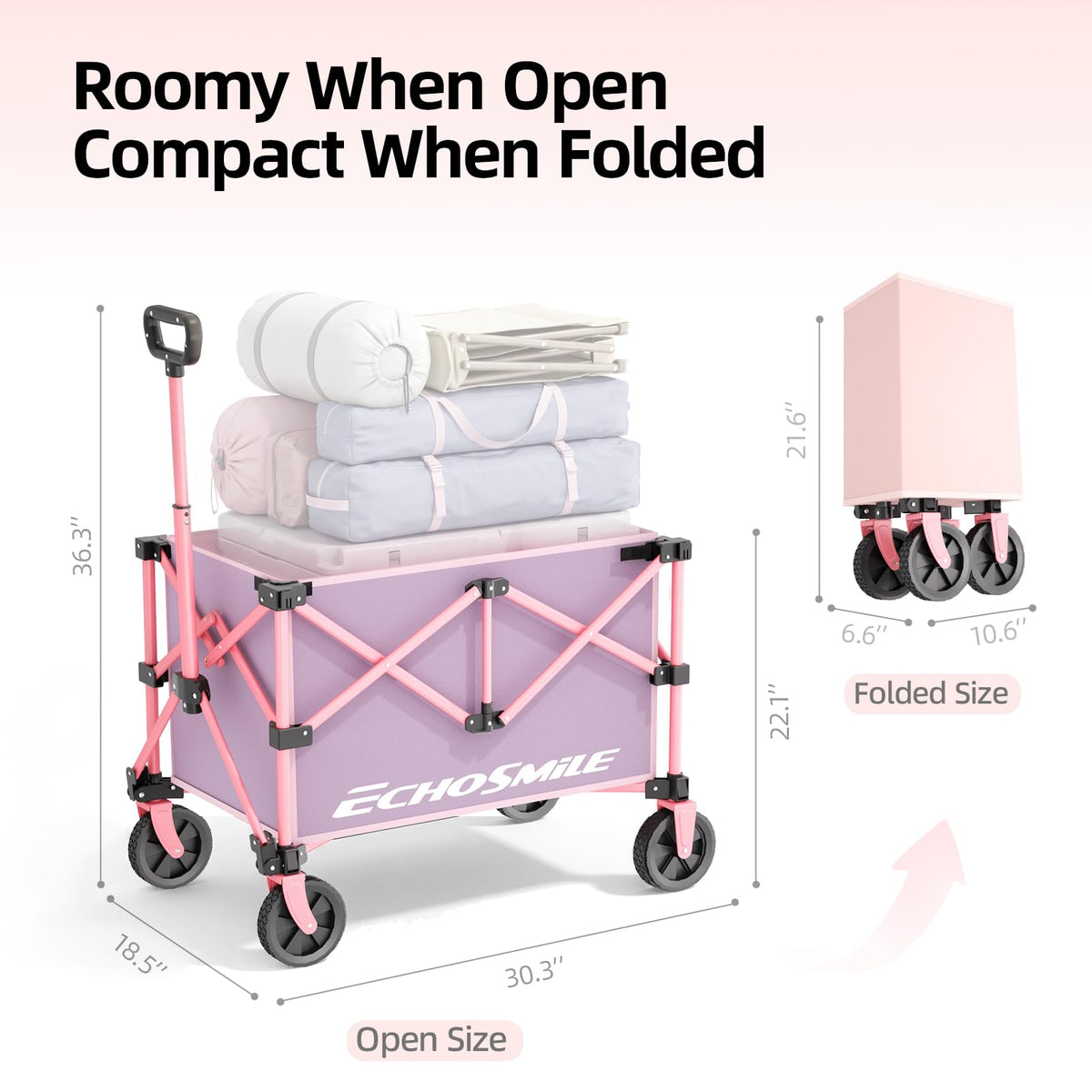 EchoSmile wagon unfolded and ready for use, roomy space for groceries