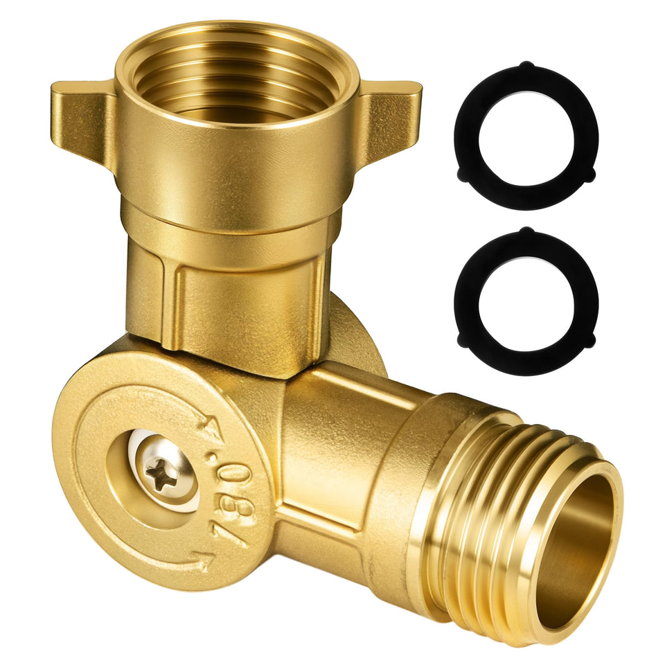 ECKXCH 180° swivel brass garden hose connector enables flexible reach for irrigation tasks.