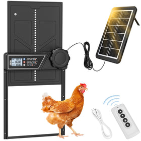 ECLINCO automatic coop door in front view demonstrates sturdy aluminum design for reliable poultry access.