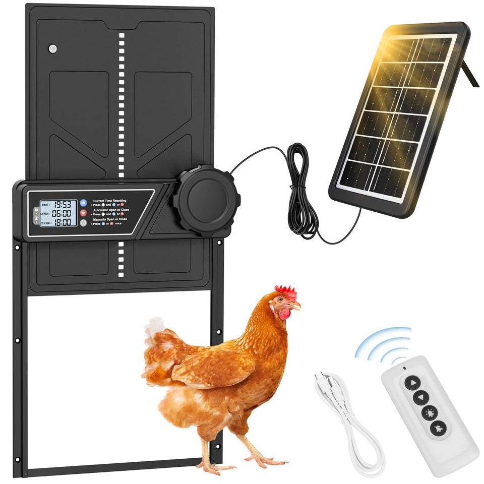 ECLINCO automatic coop door in front view demonstrates sturdy aluminum design for reliable poultry access.