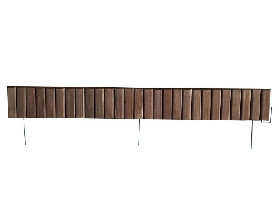Eco-Green Wood border 4-section assembly demonstrates quick, modular lawn edging.
