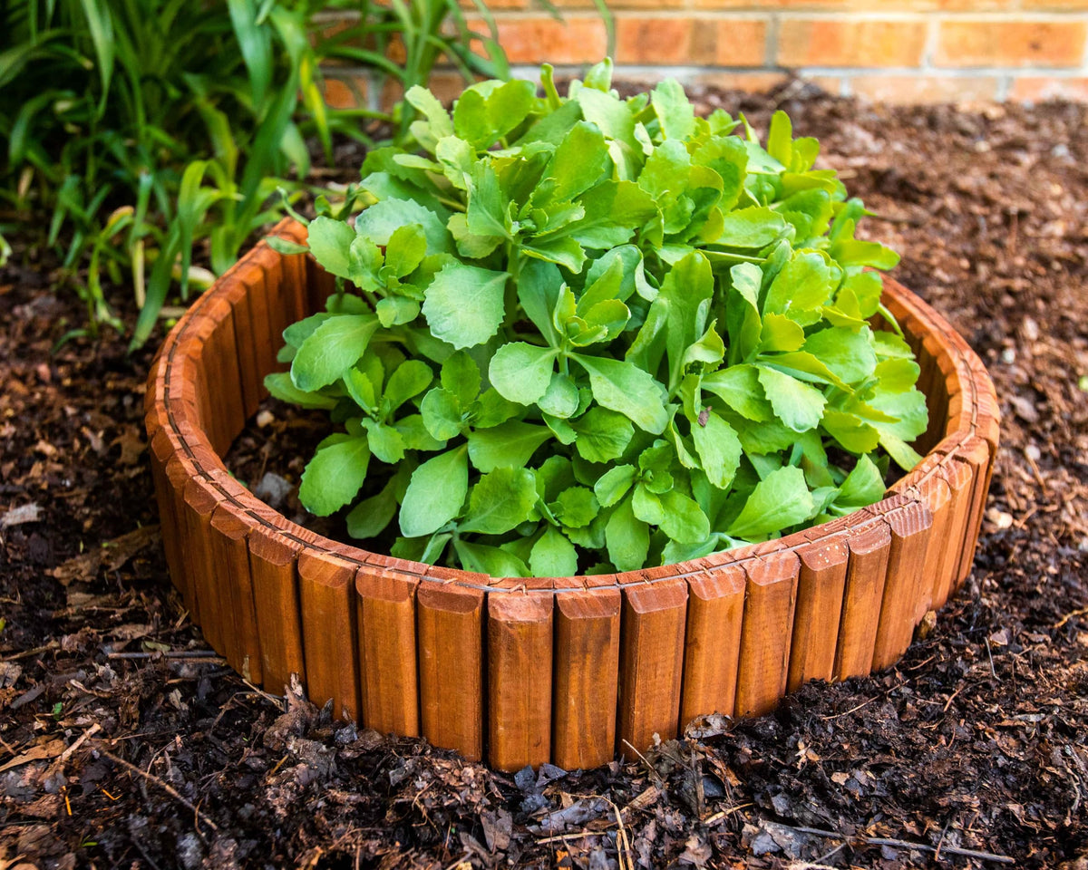 Eco-Green Wood border stakes included ensure fast, stable no-dig installation.