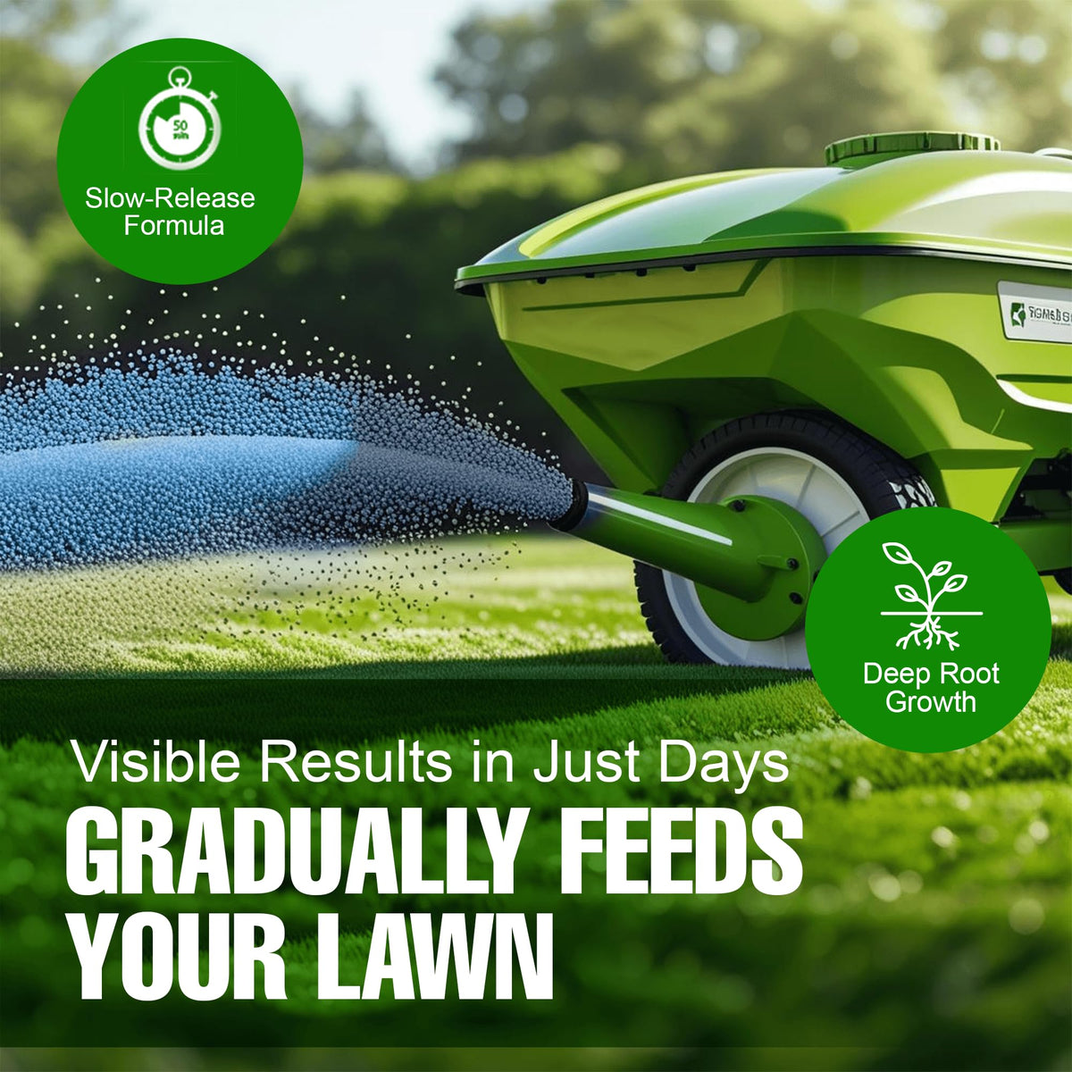 Eco Solutions root-boost deep-feeding granules energizing soil and roots.