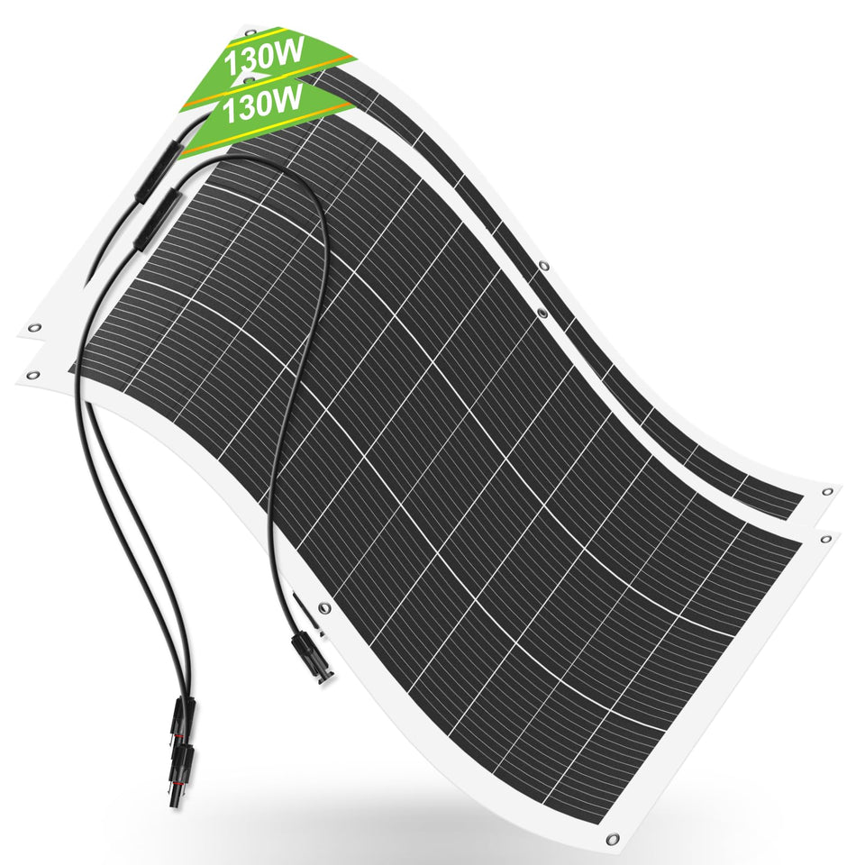 Eco-Worthy 130W flexible solar panel on curved RV roof.