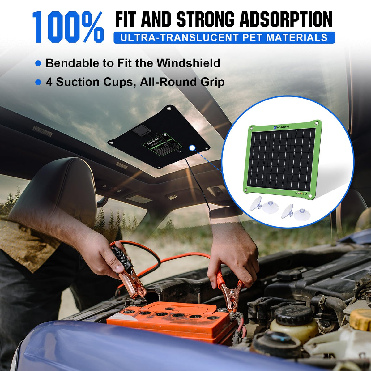 Eco-Worthy compact charger measures 9.84 by 8.66 by 0.47 inches for versatile fit