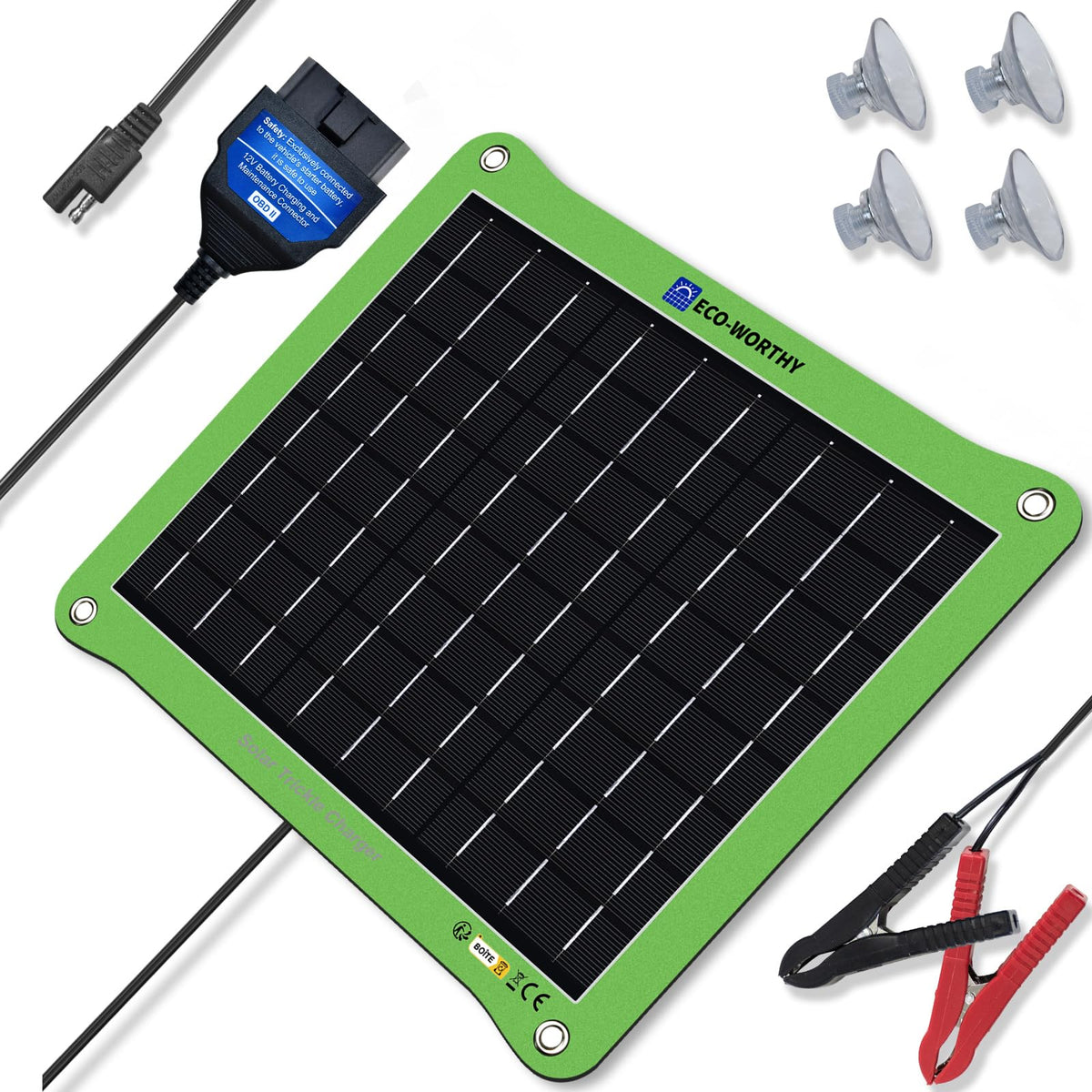 Eco-Worthy Upgrade 7.5W solar panel charger on battery, ready for on-the-go maintenance