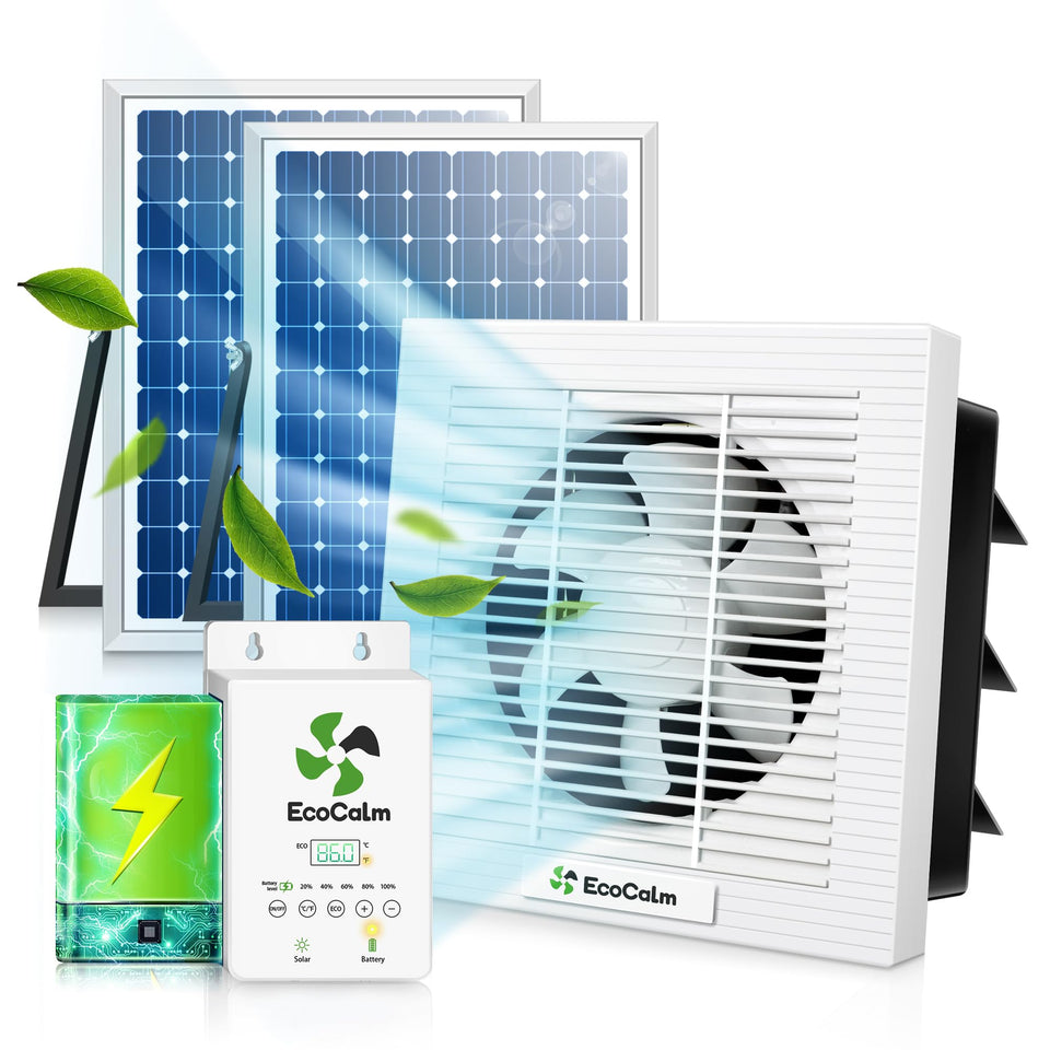 ecoCalm 10-inch solar fan front view for greenhouse ventilation