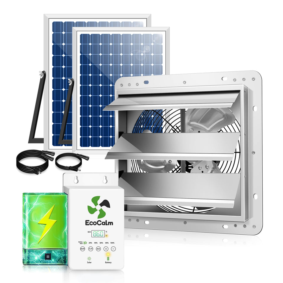 ecoCalm 10inch solar exhaust fan in greenhouse boosting airflow for plants
