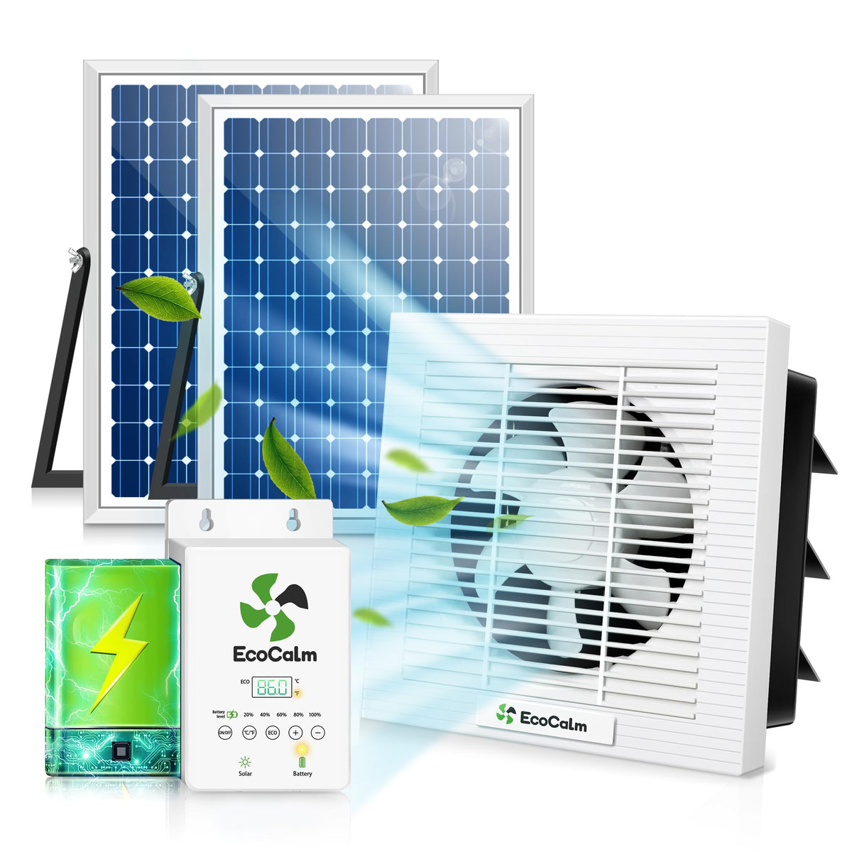 EcoCalm 8-inch solar exhaust fan front view for efficient ventilation