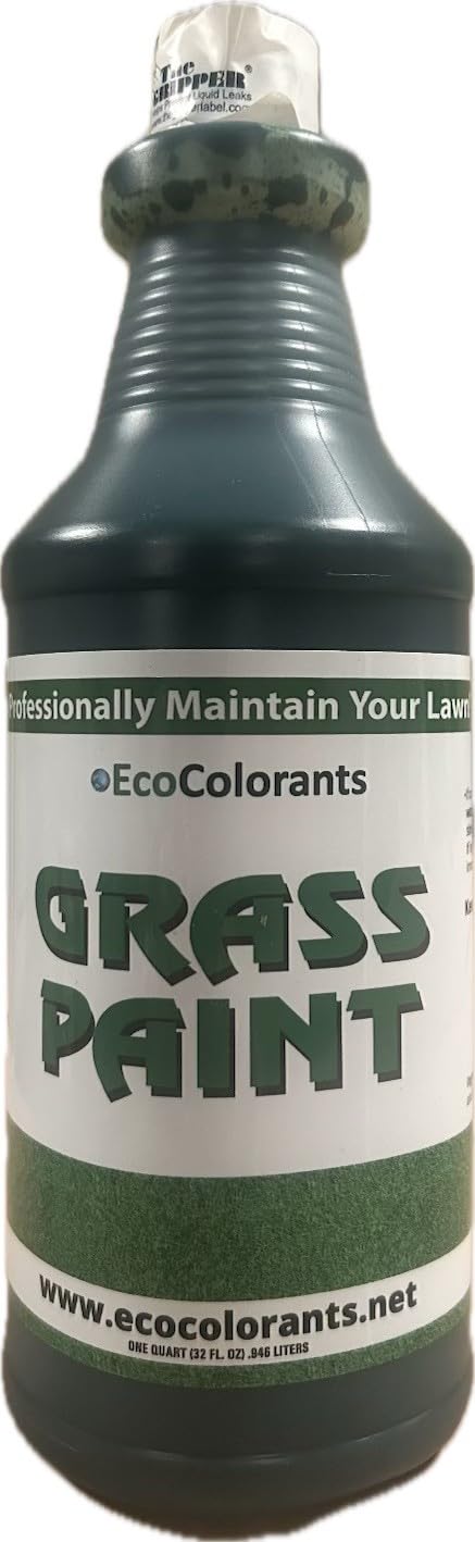 EcoColorants Green Grass Paint bottle closeup for easy lawn touch-ups.