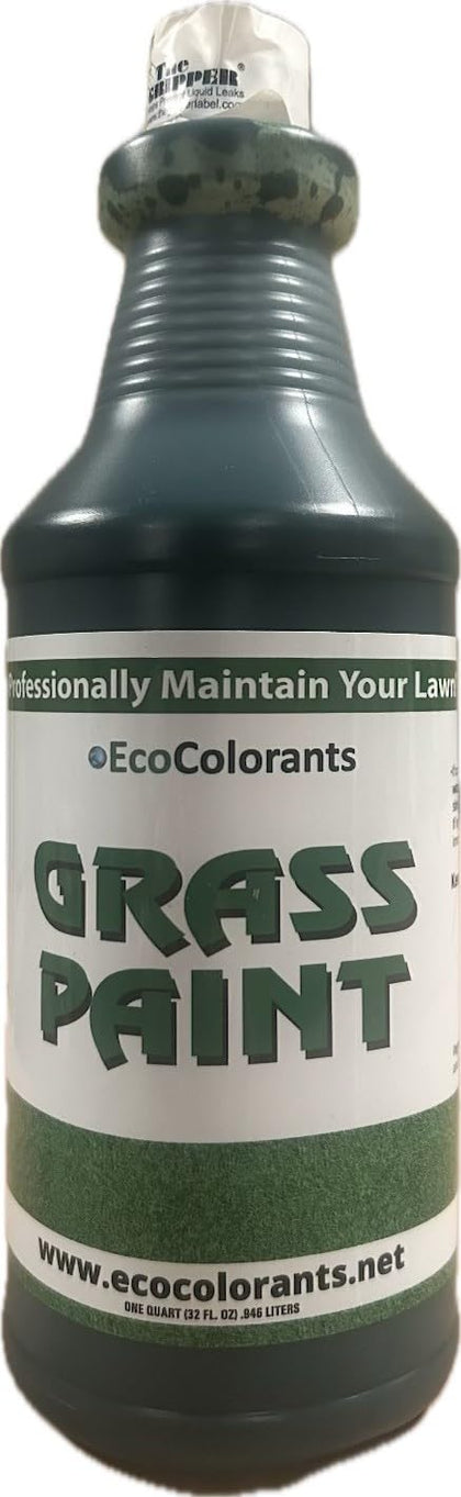 EcoColorants Green Grass Paint bottle closeup for easy lawn touch-ups.