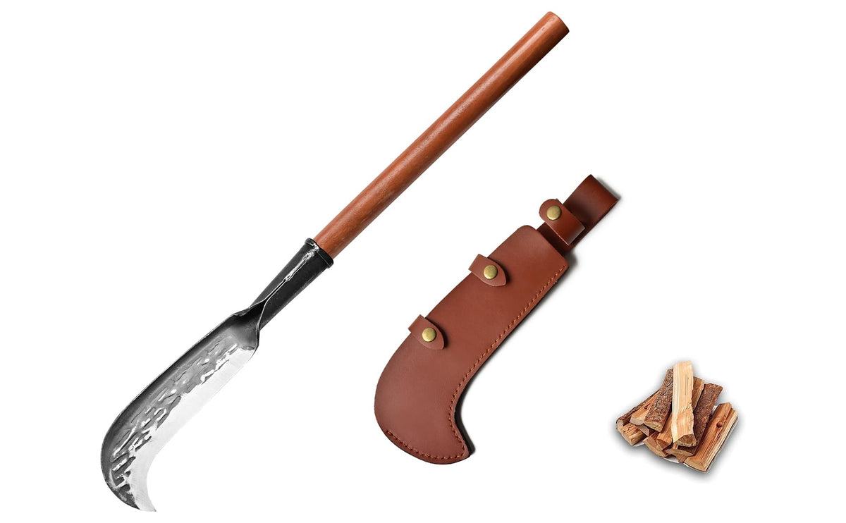 EcoDigiLife machete in brush-clearing action on rough terrain.