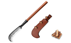EcoDigiLife machete in brush-clearing action on rough terrain.