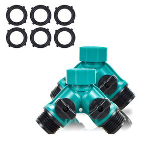 ECOESPTI garden hose splitter 2-pack attached to faucet for dual watering outlets