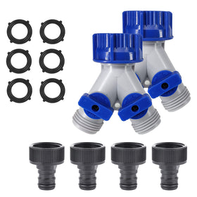 ECOESPTI garden hose splitter with dual outlets and 360° swivel for flexible watering