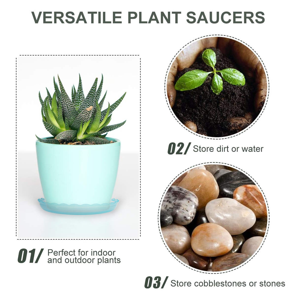 ECOESPTI plant saucer set for DIY decor with decorative rocks and displays