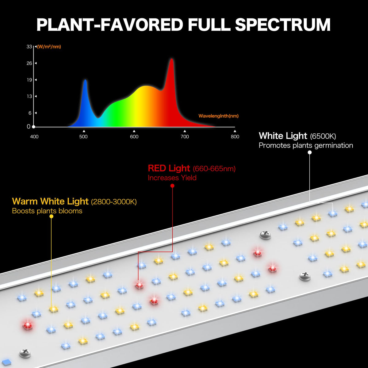 ECOHOM Bar 800W LED grow light full-spectrum coverage supports all growth stages.