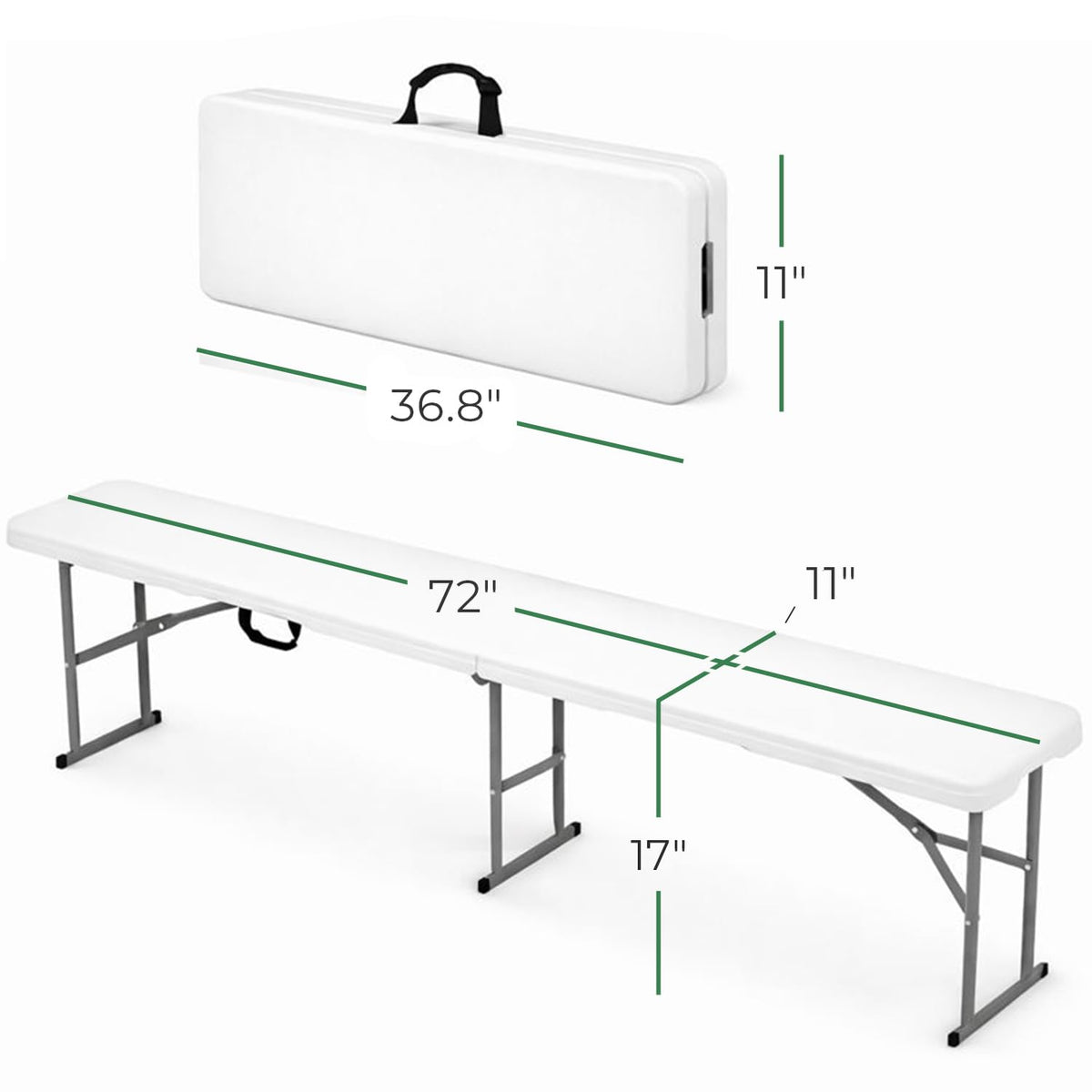 EconoHome folding bench side view showing sturdy frame and seating