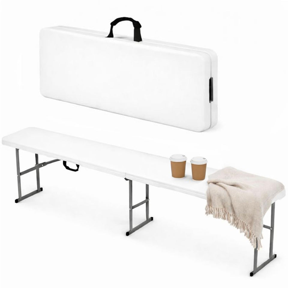 EconoHome portable white folding bench closed and easy to store