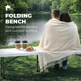 EconoHome portable white folding bench open for seating at events