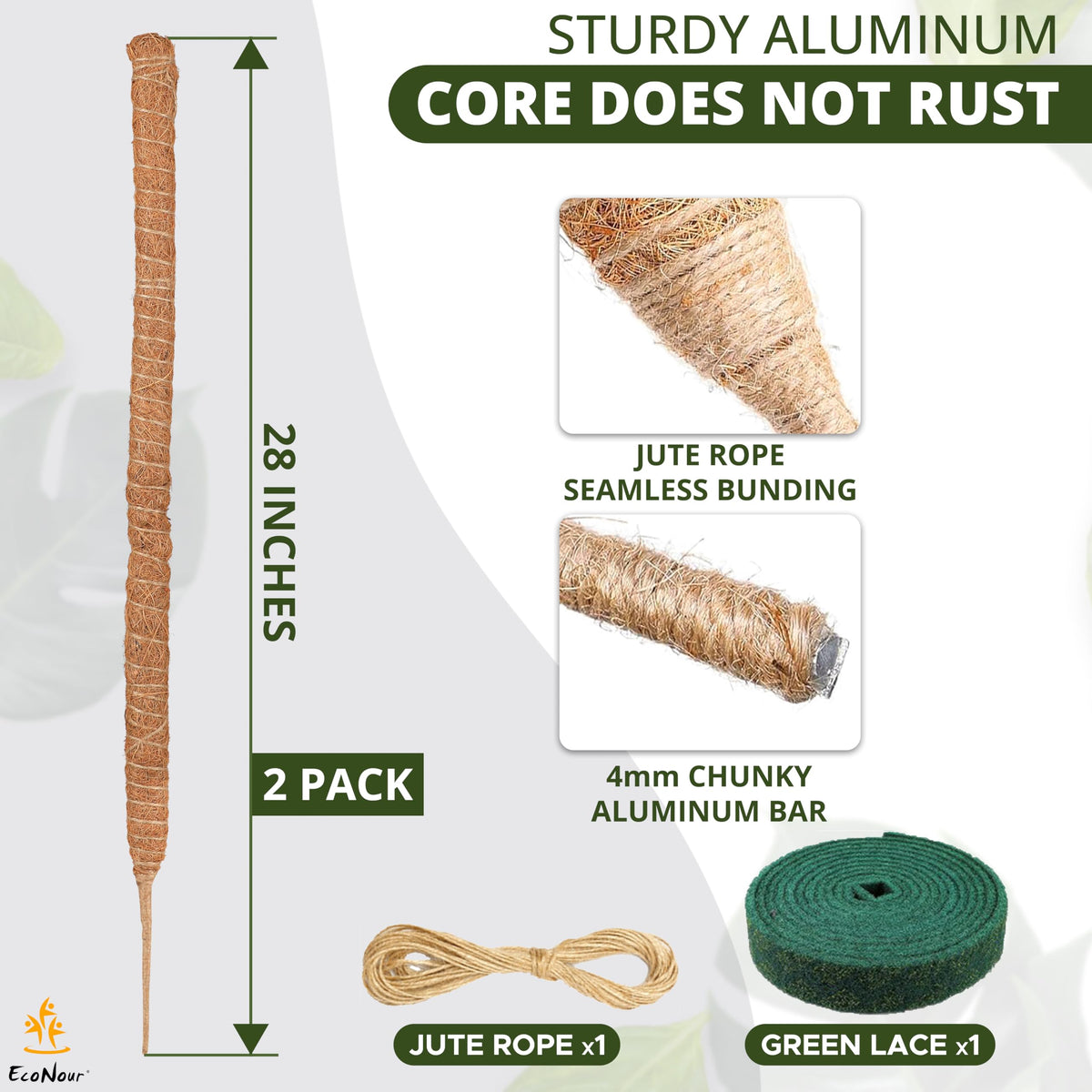 EcoNour coir plant sticks provide sturdy indoor climbing support for pothos.