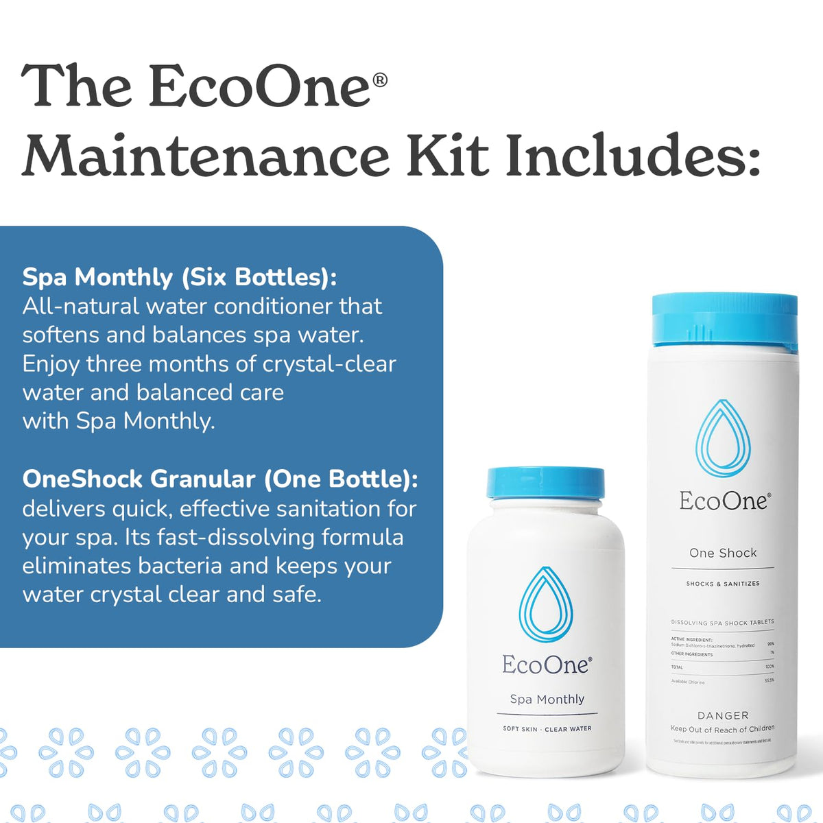 EcoOne 6-month water care kit box for indoor or outdoor hot tubs.