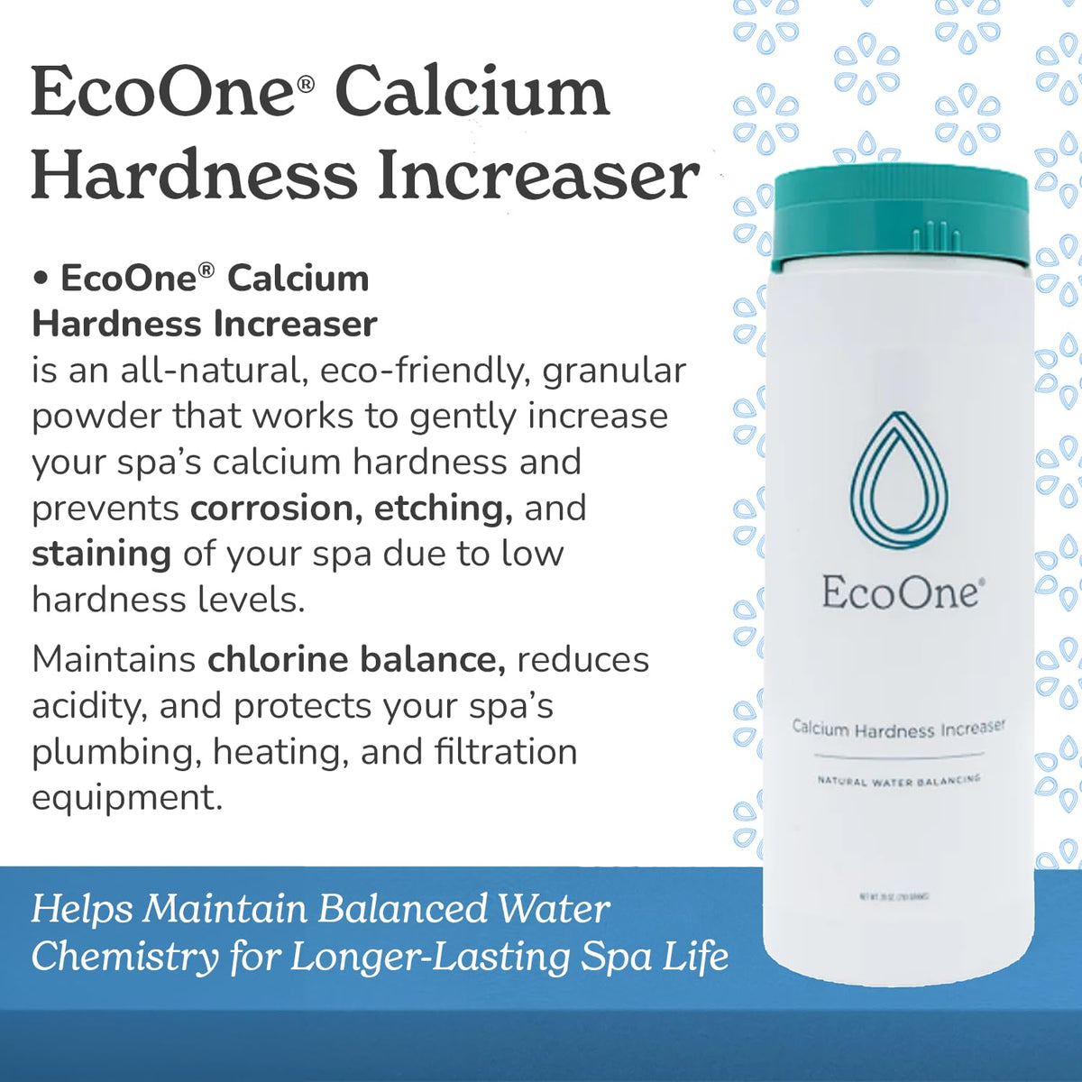 EcoOne Calcium Hardness Increaser granular powder for precise spa adjustments.