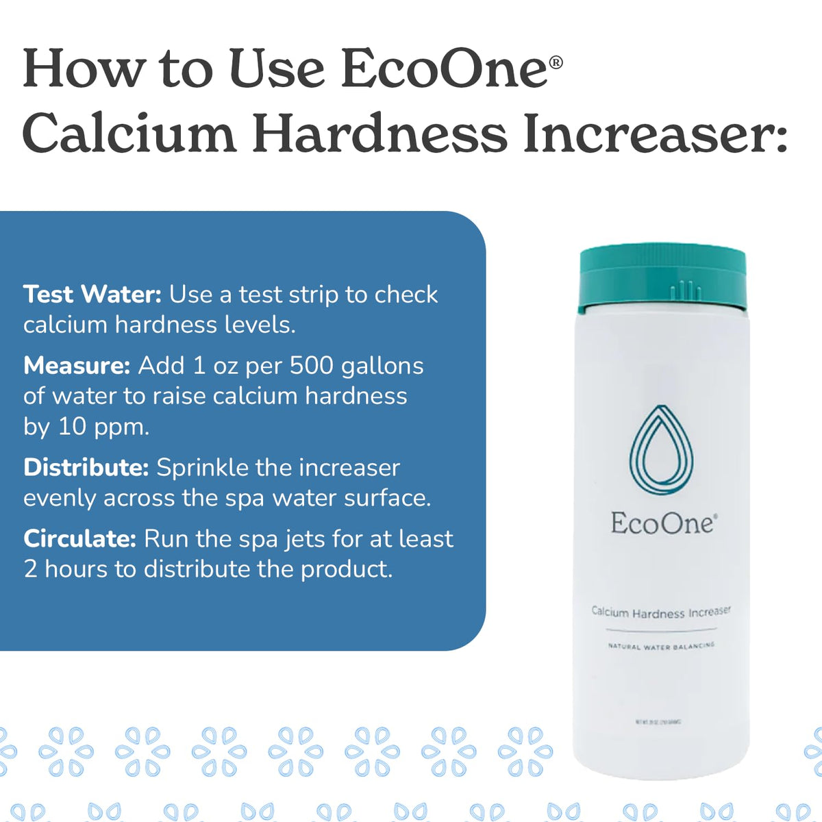 EcoOne Calcium Hardness Increaser label closeup shows calcium chloride formula.