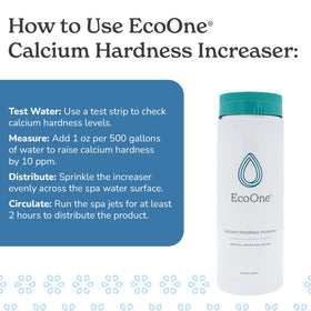 EcoOne Calcium Hardness Increaser label closeup shows calcium chloride formula.