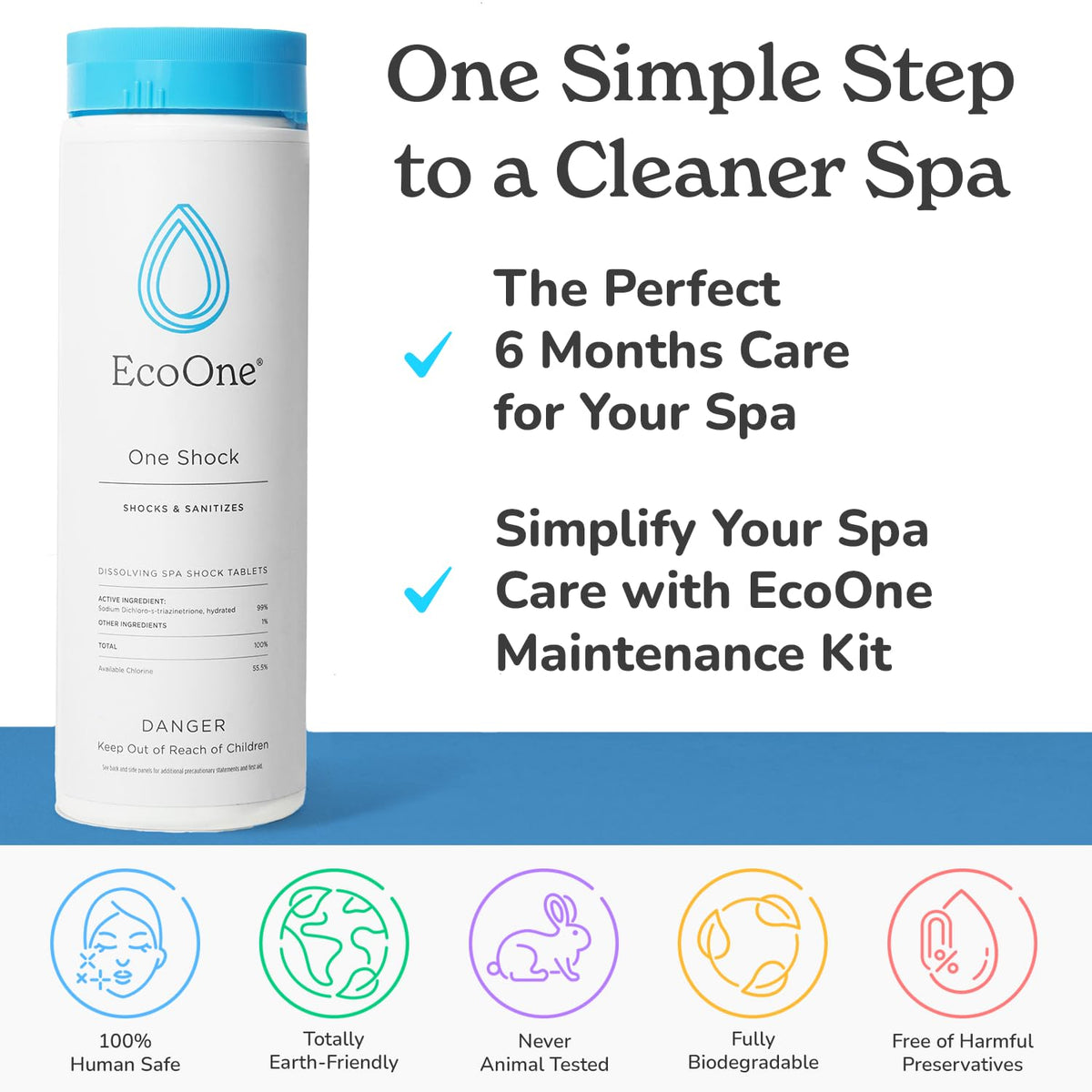 EcoOne natural hot tub care for skin-friendly water.