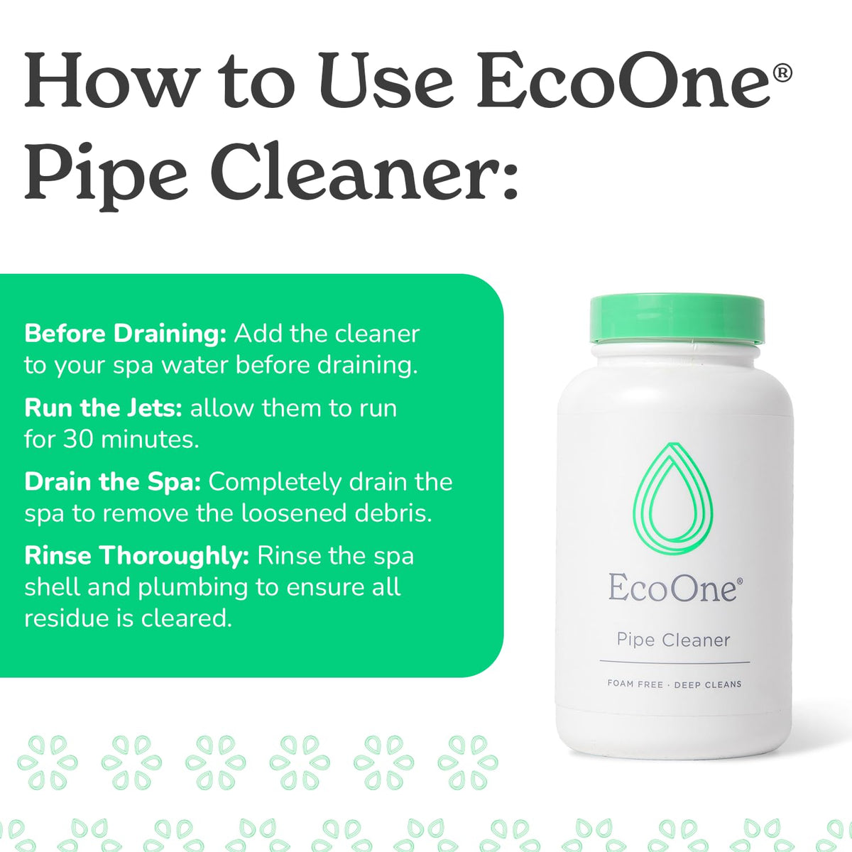 EcoOne Pipe Cleaner in spa pipes illustrating deep cleansing of the plumbing