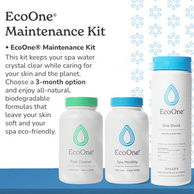 EcoOne Spa Monthly Conditioner bottle balances pH and reduces foam for comfortable soaks.