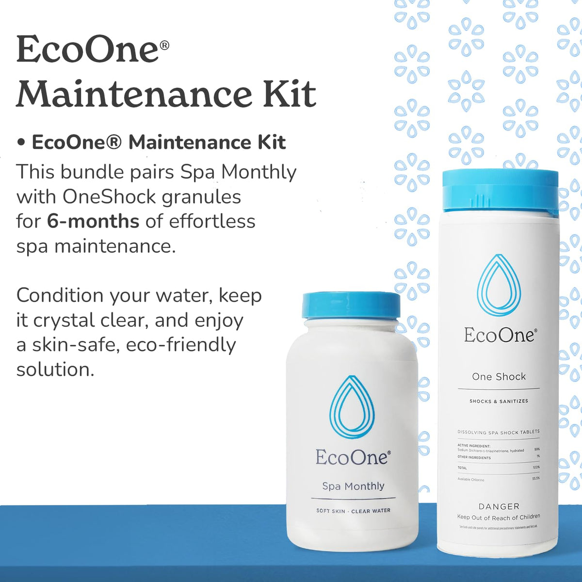 EcoOne SPA Monthly conditioner bottle for monthly foam reduction and balanced water.