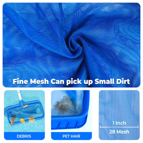 EcoNour Pool Skimmer Net debris capture demonstrates deep basket capacity.