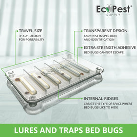 EcoPest Bed Bug Detector trap interior shows adhesive strips for catching bugs.