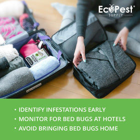 EcoPest Bed Bug Detector in a suitcase for travel monitoring.